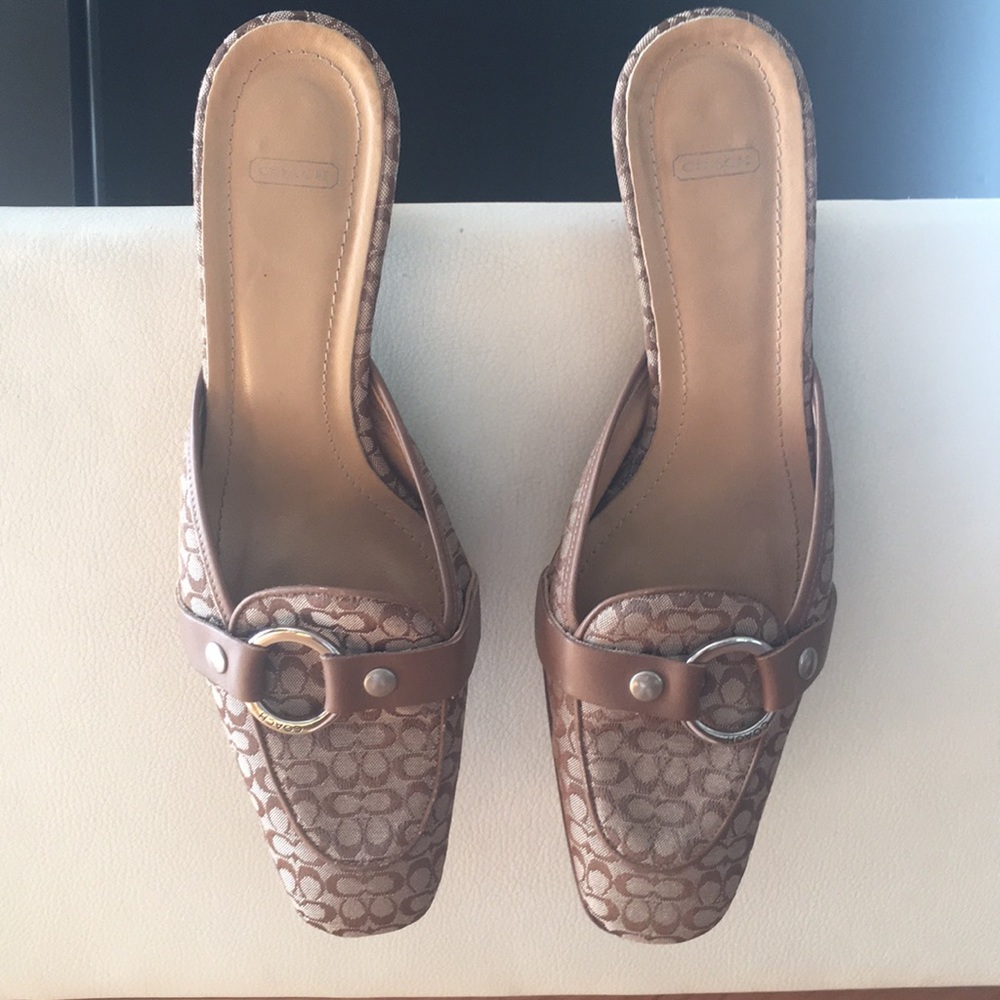 COACH fabric and leather slides, 6 1/2 B